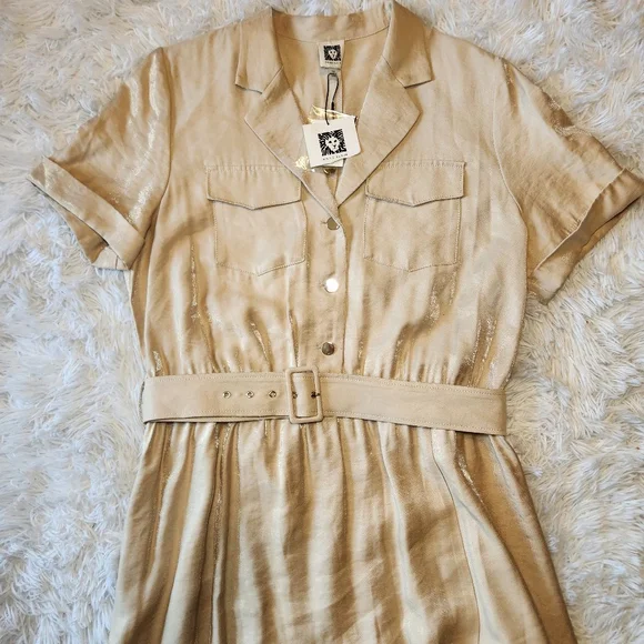 Anne Klein Foiled Light Coffee Maxi Shirt Dress - Picture 7 of 14